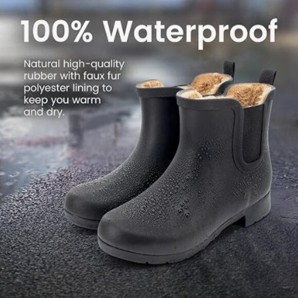 New Chooka Delridge Black Chelsea Faux Fur Waterproof Ankle Boot 8 - Picture 14 of 14